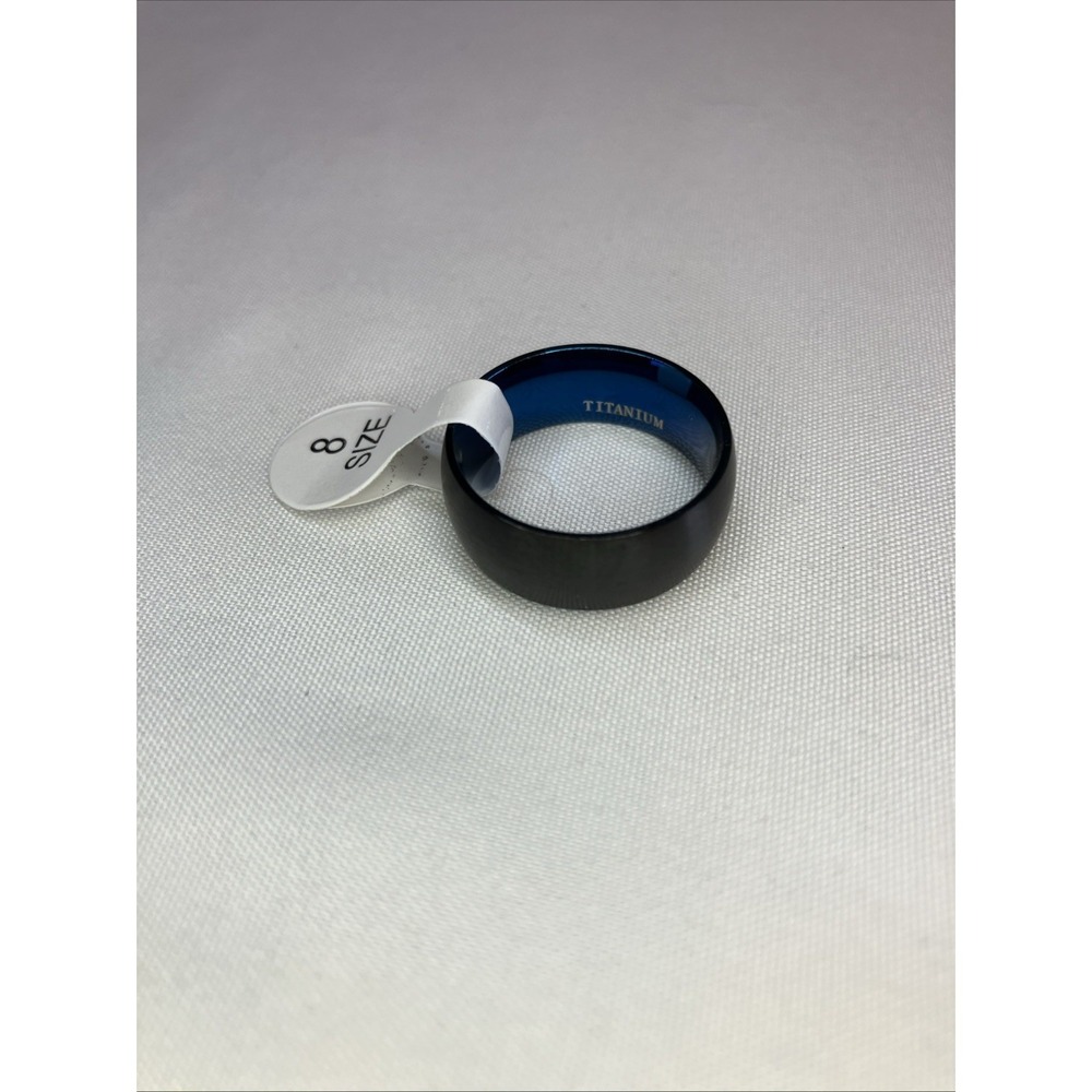 Unbranded Titanium Ring Mens Size 8 Black New 7mm Blue Lining #1880